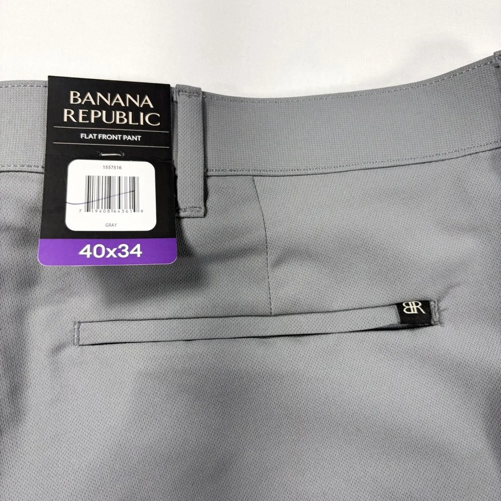 Banana Republic Mens Flat Front Pants Gray Performance Trousers 40x34